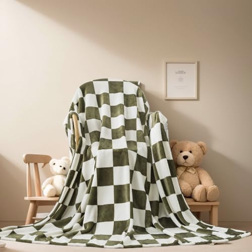Richave Checkered Throw Blanket,Premium Lightweight Anti-Static 50x60 Inches Travel Size Sage Green Throw Blankets for Couch, Sofa, Chair, Bed, Camping, Picnic,Sage Green by RICHAVE
