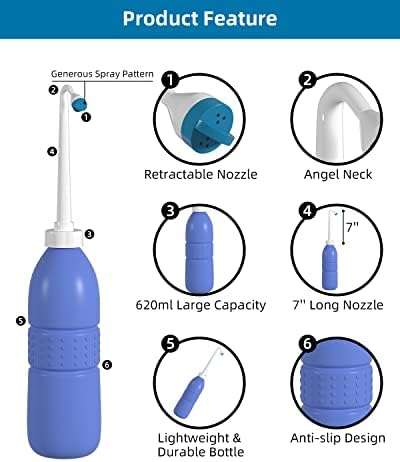 Hibbent 2 Pack 620ml Portable Bidet Sprayer for Women or Men, Handheld Travel Bidet for Personal Hygiene, Jet Spray Bottle for Toilet & Bathroom, Peri Bottle for Postpartum Care, Travel Bag, Purple - Image 3
