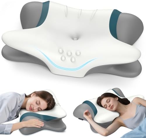 Cervical Neck Pillow for Pain Relief - Ergonomic Side Sleeper Pillow for Neck Support, Orthopedic Memory Foam Pillows for Sleeping, Contour Cervical Pillow Bed Pillow for Back Sleepers (Light Grey) by beslovo