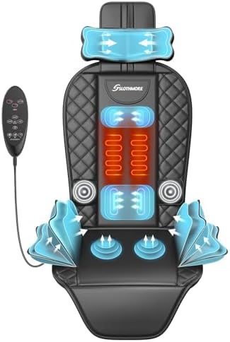 Back Massager with Heat & Traction & Vibration, Seat Massager Pad for Pain Relief Deep Tissue, Lumbar Traction, PU Leather, Foldable, for 5’ to 6’1”, Massage Chair Pad for Office Home by COMRELAX