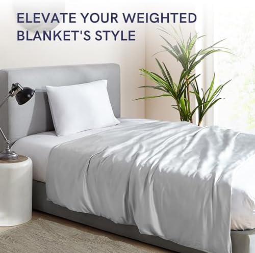 YnM Exclusive Cooling Duvet Cover for Weighted Blankets with 16 Strings (Light Grey, 88"x104") - Image 6