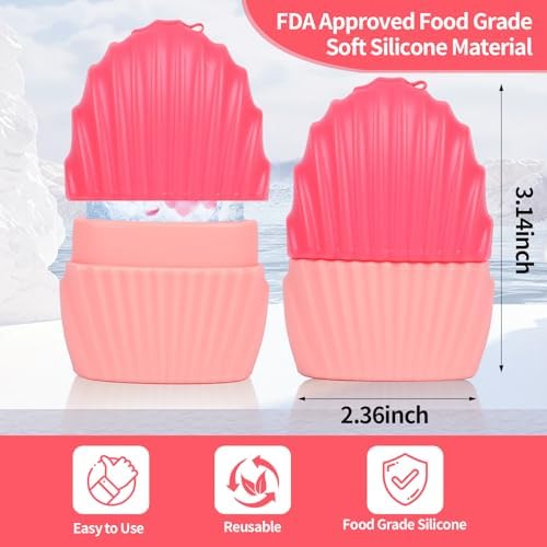Ice Cube Roller for Face,Eyes and Neck,Reusable Silicone Ice Mold Mermaid Shell Shape for Shrink Pores Anti Wrinkle and Skin Beauty Care,Reduce Migraine Pain,Gua Sha Face Massage Tools (Pink) - Image 2