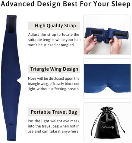 Silk Sleep Mask for Women Men Satin, ATreebag Eye Sleeping Mask & Blindfold with Adjustable Strap, Large Size, 1 PC Navy Blue - Image 6