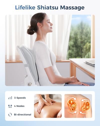 Boriwat Back Massager with Heat, 3D Kneading Massage Pillow for Back, Neck, Shoulder, Leg Pain Relief Deep Tissue, Gifts for Women Men Mom Dad(Light Gray) - Image 4