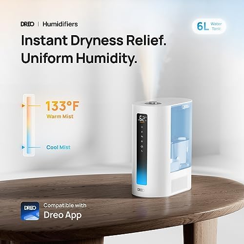 DREO 6L Humidifiers for Bedroom, Smart Warm & Cool Mist for Large Room, 60Hr Quiet Runtime for Baby, Plant, Humidity Sensor, Indicator Light, 12H Timer, Google/Alexa, Blue - Image 2