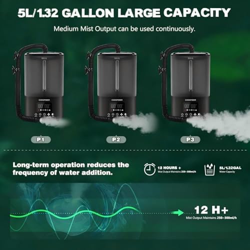 Coospider Reptile Fogger Humidifier, Automatic Humidifiers for Reptiles Tank, Terrarium Humidifiers with Dual Hose Timer Humidity Control, Reptile Mister for Amphibians Herps Vivarium (5L/1.32Gallon) - Image 6