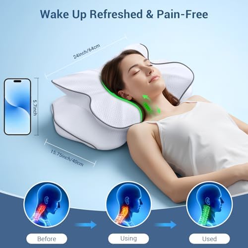 AZBESTPRO Memory Foam Cervical Pillow for Neck Support & Pain Relief, Butterfly Ergonomic Design – 24×15.75×5.7 Inches, Removable 100% Polyester Pillowcase, Suitable for Side & Back Sleepers (Grey) - Image 2