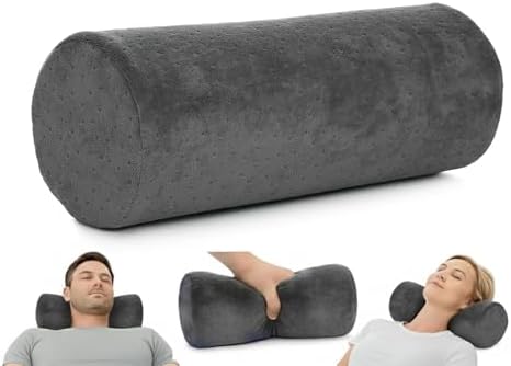 AllSett Health Round Cervical Roll Cylinder Bolster Pillow with Removable Washable Cover, Ergonomically Designed for Head, Neck, Back, and Legs, Grey | 13"X 5" by AllSettHealth