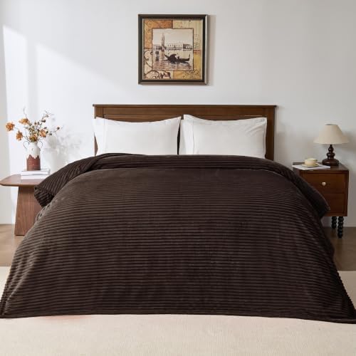 Bnuitland Brown Fleece Throw Blanket 90"x108",300GSM Soft Cozy Warm Lightweight Stripe Pattern for Bed Sofa Home Decor,Suitable for Adults Family All Season - Image 5
