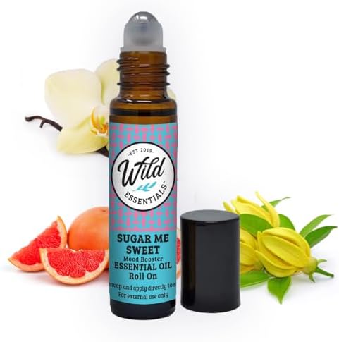 Wild Essentials Sugar Me Sweet Essential Oil Roll On, 10ml, Uplifting, Mood Boosting, Sweet Cotton Candy Aroma, Made with Organic Jojoba Oil, Ready to Use, Moisturizer, All Natural by WildEssentials