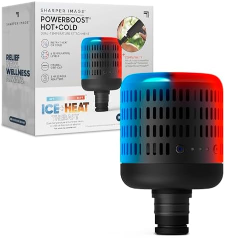 Sharper Image® Powerboost Hot + Cold Dual-Temperature Massage Gun Attachment - Instant Heat & Cold, 6 Temperature Levels, Compatible with Powerboost Massage Guns, Black by SHARPERIMAGE
