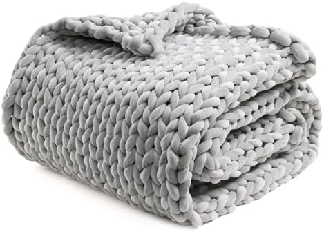 YnM Velvet Weighted Blanket, Handmade Chunky Knitted Design, Soft and Cozy, Temperature Regulating and Breathable, Machine Washable Throw for Sleep or Home Decor (Light Grey, 60x80 Inch, 20lbs) by YNM