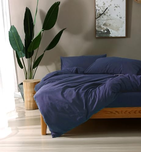 F.Y.Dreams 100% Washed Cotton Duvet Cover for Weighted Blanket 60x80 inches with 16 Ties, Zipper on Long Side/Navy Blue/Just Duvet Cover - Image 2