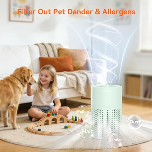 AIRROMI Pets Air Purifier for Home Allergies,Up to 660 ft². HEPA Deodorizing Activated Carbon Filter,With Fragrance Sponge for Better Sleep,Night Light,Pet Dander,Smoke,Odors,Air Cleaner A2002 Green - Image 3