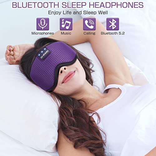LC-dolida Sleep Headphones, Silk Sleep Mask Bluetooth Wireless Music Eye Mask, Sleeping Headphones for Side Sleepers Sleep Mask with Bluetooth Headphones Ultra-Thin Stereo Speaker Perfect for Sleeping - Image 4