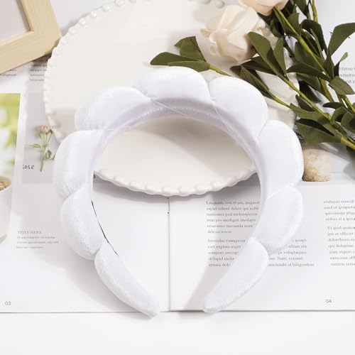 Ayesha Hairband, 2pcs Spa Headband for Women - Bubble Skincare Headband for Washing Face, Sponge Soft Hairband Skincare Makeup Headbands for Women Girls Shower, Pink & White - Image 5