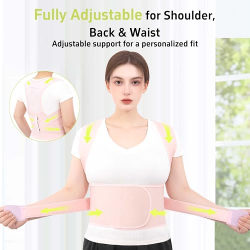 Posture Corrector for Women and Men, Adjustable Back Brace Support with Dual Support Rods, Shoulder Straightener Posture Corrector for Rounded Shoulders, Upper Back Support Brace, Breathable Posture Trainer (Pink, Small) - Image 3