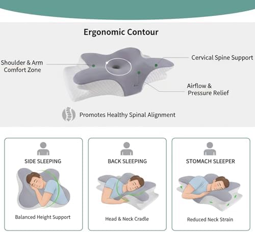 Cervical Pillow for Neck Pain Relief – Ergonomic Memory Foam Pillow with sleeping mask, Orthopedic Neck Support Pillow for Side Sleepers, Comfortable Sleeping Pillow for Neck & Shoulder Support - Image 4