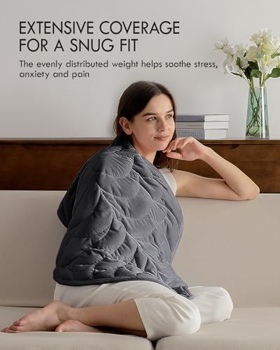 Kaisa Weighted Lap Blanket for Adults, 3 lbs, 23"x29", Leaf Pattern, Gray - Image 2