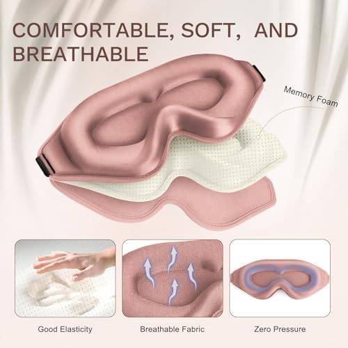 FlyCoco 99% Fully Block Out Light Eye Sleep Mask, 3D Deep Contoured Eyes Cover Zero Pressure, Long Lash Extension Eyes Mask with Adjustable Straps for Sleeping Travel Home Nap Rest Women Men (Rose) - Image 3