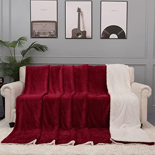 NANPIPER King Size Sherpa Blanket, Soft Fleece Throw for Bed, Reversible Thick Fuzzy Blanket for Winter (Wine Red, 90x108 inches) - Image 4