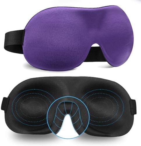 Sleep Mask Invisible Alar Deep Orbit 3D Eye Mask Ultra Lightweight & Comfortable Sleeping Mask for Travel, Nap, Shift Works,XL Purple by AMAZKER