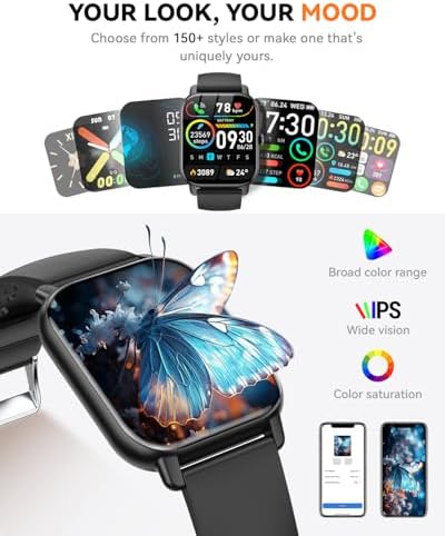 Smart Watches for Men Women, Fitness Tracker with Activity Counter/Sleep Monitor, IP68 Waterproof Smart Watch for Android iPhone iOS Compatible (Jet Black, 1.83) - Image 5