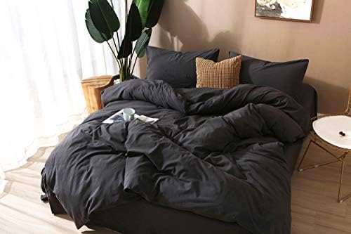 F.Y.Dreams 100% Washed Cotton Duvet Cover for Weighted Blanket 80x87 inches with 16 Ties, Zipper on Long Side/Black Grey/Just Duvet Cover - Image 3