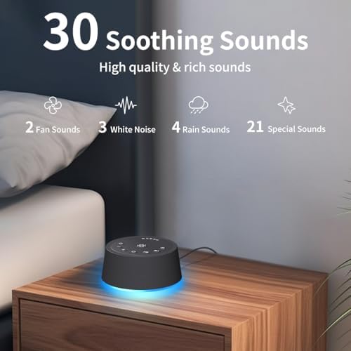SoundLegend White Noise Sleep Sound Machines 30 Sounds 12 Colors Light 32-Level Volume 5 Timers for Home Travel Gift Adjustable Brightness Memory Function Compact - Image 2
