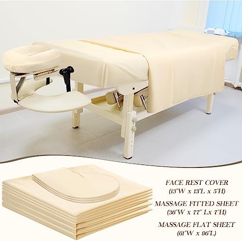 Mixweer 9 Pcs 3 Set Microfiber Massage Table Sheets Set Bulk Includes Flat Sheet, Fitted Sheet with Pocket, Face Rest Cover(Beige) - Image 5