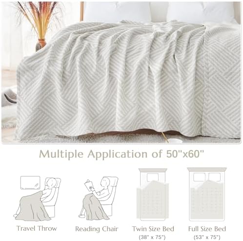 jinchan 100% Cotton Muslin Blanket Twin Boho Throw Blanket 50x60 Stone Gray - Image 6