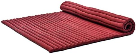 Leewadee - Foldable Floor Mattress - Japanese Roll Up Futon -Trifold Tatami Mat- Guest Floor Bed - Camping Mattress - Thai Massage Mat, Kapok Filled, 75 x 57 inches, Red by Leewadee
