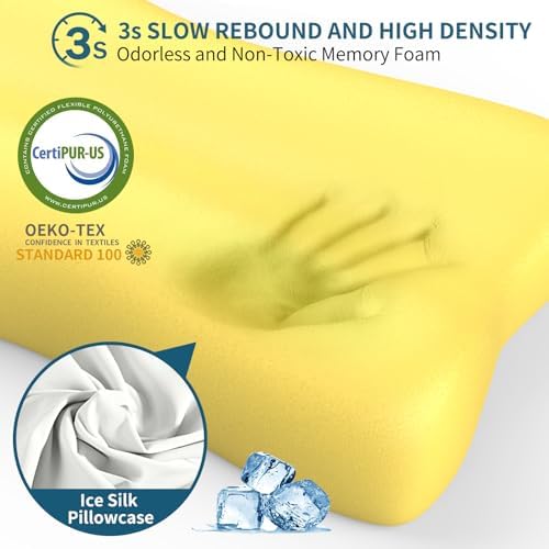 Cervical Neck Pillow for Pain Relief, Contour Memory Foam Pillows for Sleeping, Ergonomic Pillow Orthopedic Cooling Pillow Bed Pillow Neck Support for Side Back Stomach Sleepers(White&Blue) - Image 4