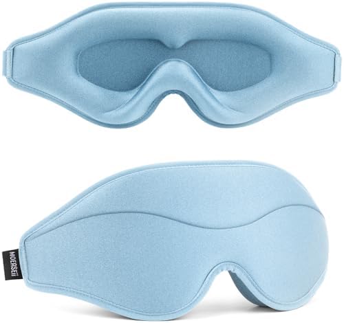 Sleep Mask - Total Blackout 3D Sleeping Mask, Super Lightweight & Silky Soft Eye Mask for Sleeping, Fully Adjustable Fit for Home, Traveling, Meditation, Yoga, Light Blue, Mothers Day Gifts by MOEASEii