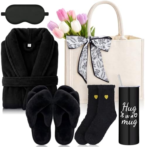 Patelai 7 Pcs Birthday Gifts for Women Spa Robe and Slippers Set Self Care Gift Basket for Women Spa Gift Basket for Friend by Patelai