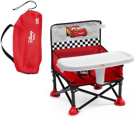 Disney Pixar Cars Pop 'N Sit Portable Booster by Bright Starts, Indoor/Outdoor Use, Floor Seat with Feeding Tray, Red, Unisex, 6 Months - 3 Yrs by BrightStarts