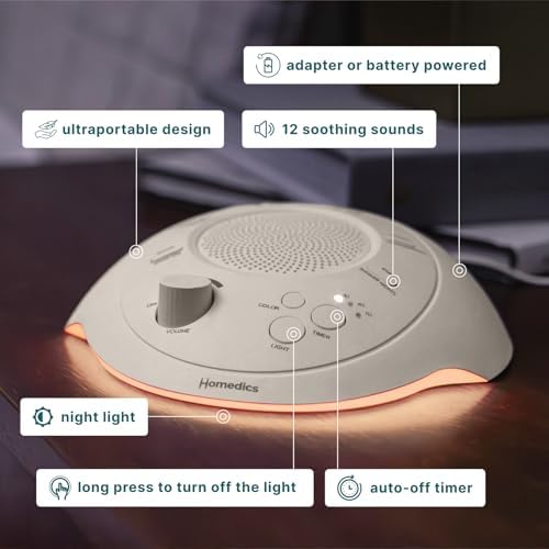 Homedics White Noise Portable Sound Machine, Night Light, Cream - Image 4