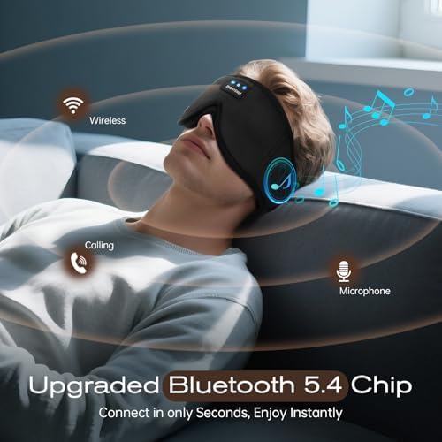 Sleep Mask with Bluetooth Headphones, Sleeping Headphones for Side Sleepers, Wireless Music Eye Mask with Ultra-Thin Stereo Speakers for Men, Women, Tech Gifts, Black - Image 5
