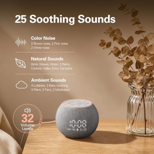Zarler Sound Machine Alarm Clock for Bedroom, White Noise Machine Soothing Sounds for Sleep, Gentle Alarms for Wake Up, Dimmable Clock Display, Ambient Night Light, Plug in Bedside for Sleeping Adults - Image 2