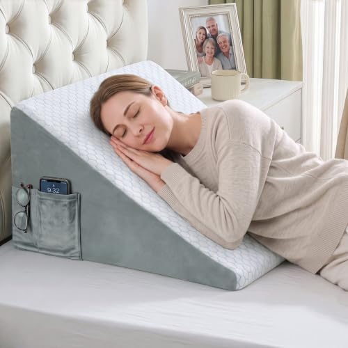 puredown® 12" Bed Wedge Pillow, Cooling Wedge Pillows for Headboard, Pillow Wedge for Nighttime Acid Reflux, Lumbar & Back Support, Leg Elevation Therapy, Snore Reduction Aid.Blue by Puredown