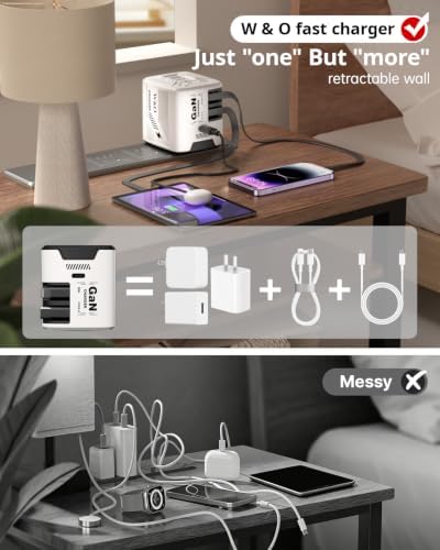 W & O 60W Gan Fast Charger Wall Plug, Built-in Retractable USB-C & L Cables - Image 4