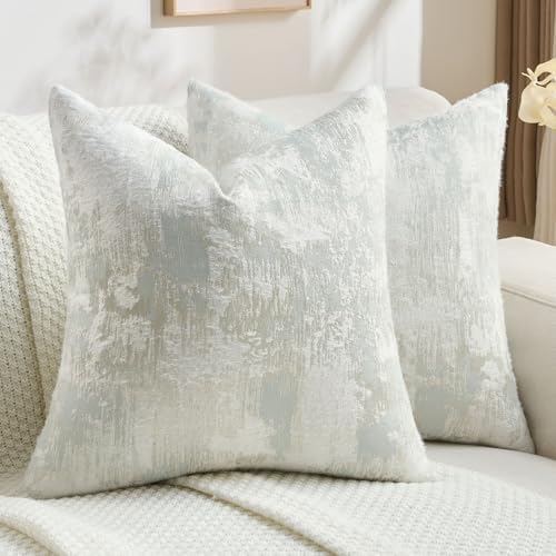 FUTEI Pack of 2 Faux Cashmere Throw Pillow Covers 24x24 Inch, Light Blue White by FUTEI