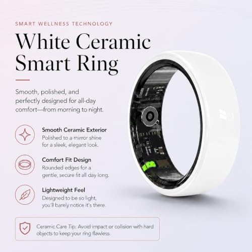 White Ceramic Smart Ring for Women, Health & Sleep Tracker, Size 6 - Image 2