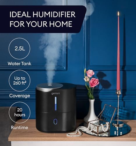 Top Fill Humidifier with Essential Oil Diffuser 2.5L for Home, Baby, Bedroom, Large Room & Indoor Plants, Small Cool Mist Air Humidifiers for Baby, Ultrasonic Quiet, Night Light (Black) - Image 2