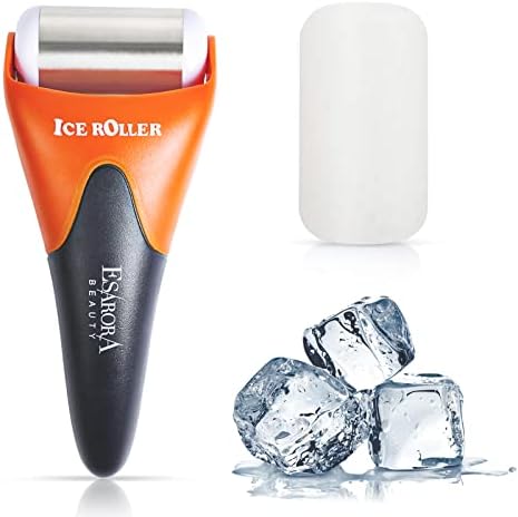 ESARORA Ice Roller for Face & Eye, Puffiness, Migraine, Pain Relief and Minor Injury, Skin Care Products - Black Orange (1 Plastic Roller & 1 Stainless Steel Roller) by ESARORA