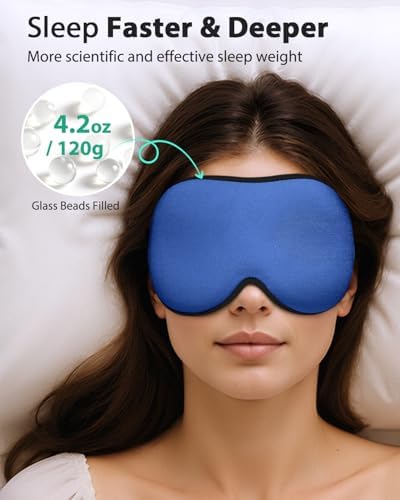 MABAO Weighted Sleep Mask, 100% Blackout Blindfold for Sleeping, Blue - Image 3