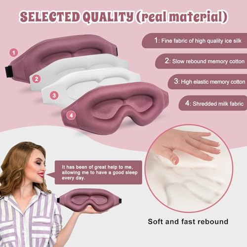 3D Advanced Eye Mask for Sleeping，Ultra Delicate Soft Skin Friendly Eye mask，100% Blackout Sleep Eye Mask for Sleep, Eyelash Extension Sleep mask (Blue+Pink) - Image 4