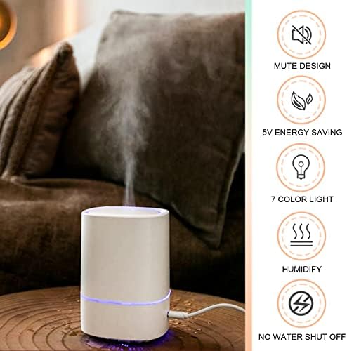 Essential Oil Diffusers for Home with USB Cord, 150ml Aroma Humidifier for Office, Water Shortage Protection, 7 Color LED Lights White Scent Mist Dorm Room Essentials Aromatherapy Ultrasonic - Image 4