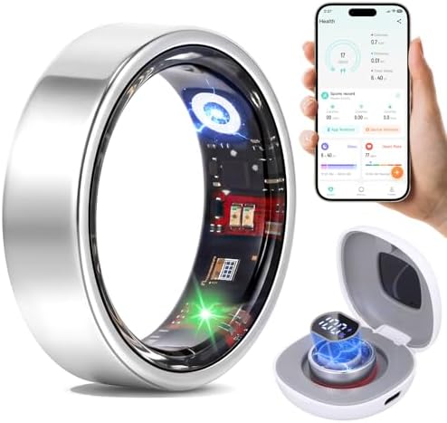 Smart Ring Fitness & Sleep Tracker HR Monitor (Silver, 11) by HAAMAANII