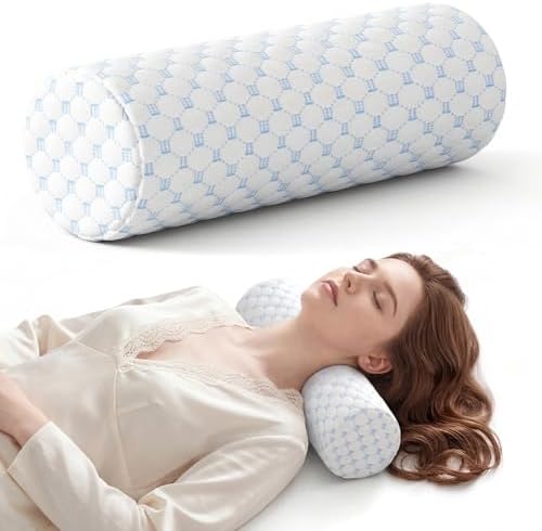 Neck Roll Pillow for Neck Pain Relief - Memory Foam Neck Support Pillow for Bed, Cylinder Pillows, Round Neck Pillow for Sleeping, 15.7 * 5 * 5 inch (Cool-Blue) by Forcanby